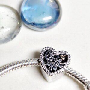 Authentic Pandora Love Script Sterling Silver With 14k Gold Heart And Cz Charm